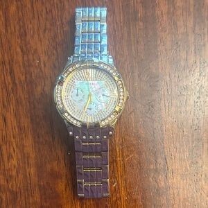 Guess Purple and Silver Crystal Accent Women's Bracelet Watch